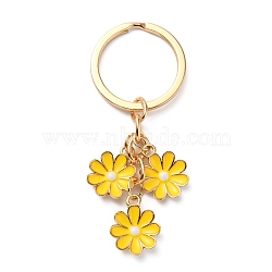 Cute Enamel Keychain, Colorful Daisy Keychain, for Women Girls Handbag Accessories, Yellow, 7.4cm(KEYC-WH0025-048G-01)