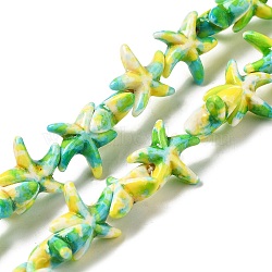 Synthetic Turquoise Dyed Beads Strands, Fuel Injection Effect, Starfish, Green Yellow, 13.5~14x14~15x5mm, Hole: 1.5mm, about 35~37pcs/strand, 14.17''~14.96''(36~38cm)(X-G-P507-04G)