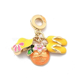 Rack Plating Brass Cubic Zirconia European Dangle Charms, Yellow Enamel Flip Flops & Hat Large Hole Pendants, Cadmium Free & Lead Free, Long-Lasting Plated, Real 18K Gold Plated, 29.5mm, Hole: 4.5mm(KK-Q017-35G)