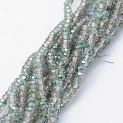 Electroplate Glass Beads Strands, Half Plated, Faceted, Rondelle, Green Plated, 2.5x1.5mm, Hole: 0.5mm, about 197~201pcs/strand, 12.9 inch(33cm)(EGLA-J144-HP-A01)