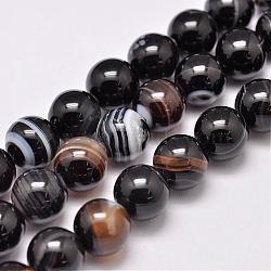 Natural Black Agate Bead Strands, Dyed & Heated, Round, Grade A, Black, 10mm, Hole: 1mm, about 39pcs/strand, 15.2 inch(387mm)(G-G962-10mm-12)