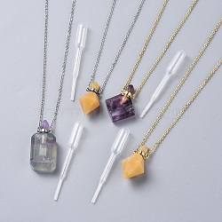 Natural Gemstone Perfume Bottle Pendant Necklaces, with Stainless Steel Cable Chain and Plastic Dropper, Mixed Shapes, 20.2 inch~20.4 inch(51.3~51.8cm), Bottle Capacity: 0.15~0.3ml(0.005~0.01 fl. oz)(NJEW-F251-08)