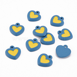 Spray Painted Alloy Enamel Charms, Cadmium Free & Lead Free, Heart, Steel Blue, 14x13x2.5mm, Hole: 1.2mm(PALLOY-T075-129D-RS)