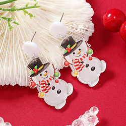 Christmas Acrylic Stud Earrings, 304 Stainless Steel Pin, Snowman, Stainless Steel Color(SK8065-15)