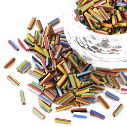 Opaque Colours Two Tone Seed Glass Bugle Beads, Round Hole, Round Bugle, Mixed Color, 4~8.5x2mm, Hole: 0.6~0.8mm, about 450g/Pound(SEED-T006-02A-06)