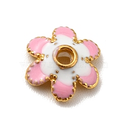 Alloy Enamel Bead Caps, Cadmium Free & Lead Free, Golden, 6-Petal Flower, Pearl Pink, 8x7.5x2mm, Hole: 1.4mm(FIND-G029-03G-01)