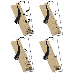 4 Sets Acrylic Bookmark Pendants for Teachers' Day, Rectangle, with Paper Bags and Polyester Tassel Decorations, Black, Bookmark: 120x28mm, 4 styles, 1pc/style, 4pcs/set(DIY-GL0004-26C)