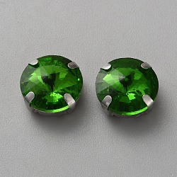 Sew on Rhinestone, Faceted Glass Rhinestone, Multi-Strand Links, with Platinum Tone Alloy Settings, Round, Emerald, 12x8mm, Hole: 1mm(DIY-WH20010-41C-16)