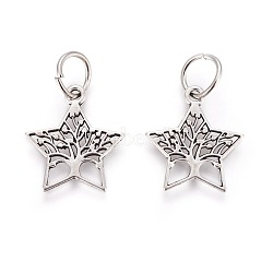 Tibetan Style Alloy Pendants, Star with Tree of Life, Antique Silver, 23x21x1mm, Hole: 7mm(PALLOY-F224-02AS-07)