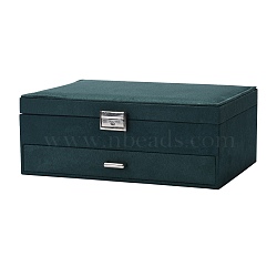 Velvet & Wood Jewelry Boxes, Portable Jewelry Storage Case, with Alloy Lock, for Ring Earrings Necklace, Rectangle, Sea Green, 27.3x19.5x10.3cm(VBOX-I001-04C)