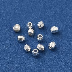 Brass Spacer Beads, Faceted, Barrel, 925 Sterling Silver Plated, 2x1.7mm, Hole: 0.8mm(KK-P249-02A-D)