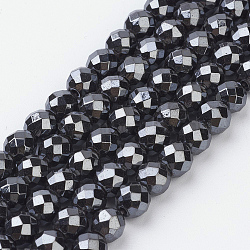 Non-Magnetic Synthetic Hematite Beads Strands, Faceted, Round, Black, about 4mm in diameter, hole:1mm, 103pcs/strand, 16 inch(HEMA-4D)