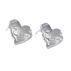 304 Stainless Steel Heart Stud Earrings for Women, Stainless Steel Color, 20x19mm, Pin: 0.7mm(EJEW-F300-03P)