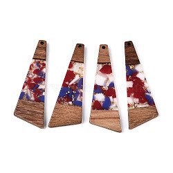 Transparent Resin & Walnut Wood Big Pendants, with Gold Foil, Two-Tone, Trapezoid Charms, FireBrick, 57.5x19.5x2.5mm, Hole: 2mm(RESI-TAC0017-70-D01)