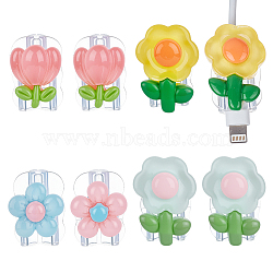 4 Bags 4 Styles Flower TPU Charger Cord Protector, Cable Protectors, for Most Cellphone and Tablet Data Lines, Mixed Color, 28~33x19~23.5x13~15mm, Hole: 10x5mm, 1bag/style(DIY-OC0014-30)