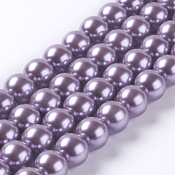 Eco-Friendly Dyed Glass Pearl Round Beads Strands, Cotton Cord Threaded, Old Rose, 14mm, Hole: 0.7~1.1mm, about 30pcs/strand, 15 inch(HY-A002-14mm-RB056)