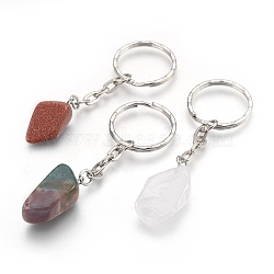 Natural Gemstone Keychain, with Iron Findings, Nuggets, Platinum, 75~79mm, Ring: 25x2.5mm, Pendant: 24~29x11~16x9~11mm(X-KEYC-JKC00159-M)