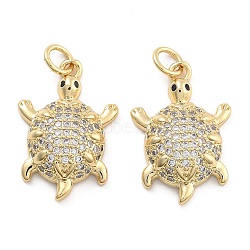 Brass Pave Clear Cubic Zirconia Pendants, Tortoise, with Jump Ring, Tortoise, 21x14x5mm, Hole: 5mm(KK-U009-12J-G)