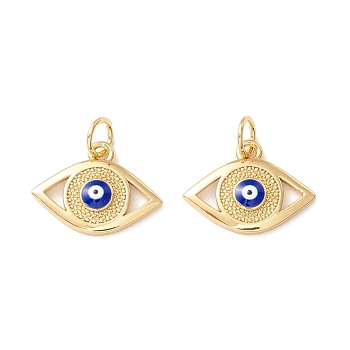 Rack Plating Brass Enamel Pendants, with Jump Ring, Cadmium Free & Nickel Free & Lead Free, Real 18K Gold Long-Lasting Plated, Evil Eye, Blue, 11.5x16x2mm, Hole: 3.5mm