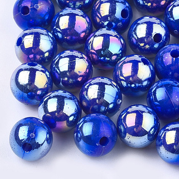 Plastic Beads, AB Color Plated, Round, Medium Blue, 8mm, Hole: 1.8mm, 2000pcs/500g