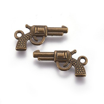 Zinc Alloy Gun Necklace Pendant, Revolver Pistol Charm, Lead Free and Cadmium Free, Antique Bronze, 22x12x3mm, Hole: 2mm