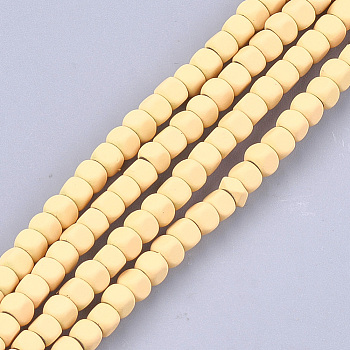 Spray Painted Non-magnetic Synthetic Hematite Beads Strands, Cube, Gold, 3.5~4x4x4mm, Hole: 0.8mm, about 99~110pcs/strand, 14.1 inch~15.9 inch