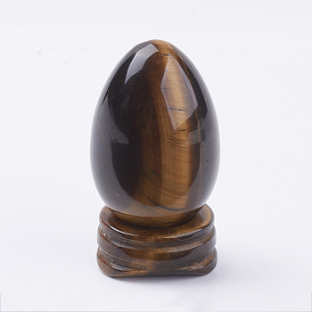 Natural Tiger Eye Display Decorations, with Base, Egg Shape Stone, 56mm, Egg: 47x30mm