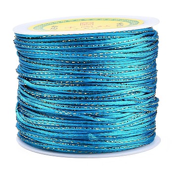Metallic Stain Beads String Cords, Nylon Mouse Tail Cord, Deep Sky Blue, 1.5mm, about 100yards/roll