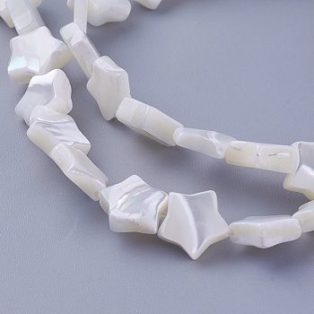 Shell Beads Strands, Star, 9~10x9.3~10.2x3~4.1mm, Hole: 0.5mm, about 46pcs/strand, 16.14 inch(41cm)