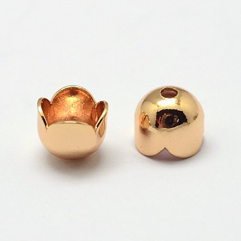 4-Petal Grade AAA Brass Bead Caps, Cadmium Free & Nickel Free & Lead Free, Flower, Golden, 6x5mm, Hole: 1mm
