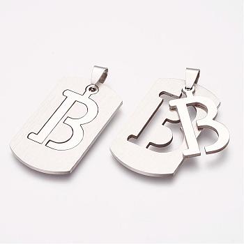 304 Stainless Steel Split Pendants, Rectangle with Letter.B, 41x23x1mm, Hole: 4x6~9mm