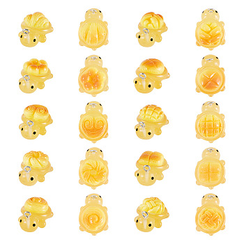 20Pcs 10 Styles Transparent Resin Bread-shaped Turtle Pendants, with Platinum Iron Loop, Orange, 24x17x11~13mm, Hole: 2mm, 2pcs/style