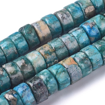 Natural African Pyrite Beads Strands, Dyed, Heishi Beads, Flat Round/Disc, 6x3mm, Hole: 0.7mm, about 119 pcs/Strand, 15.75 inch(40 cm)
