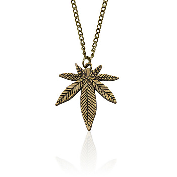 Tibetan Style Alloy Maple Leaf Pendant Necklace for Men, Antique Bronze, 19.69 inch(50cm)