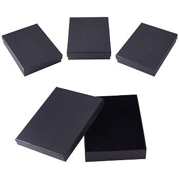 Paper Cardboard Necklace Boxes, Rectangle, Black, 18.2x14.1x3.75cm, 4pcs/set