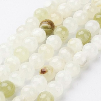 Natural Gemstone Beads Strands, Flower Jade, Round, 10mm, Hole: 1mm, about 40pcs/strand, 15~16 inch