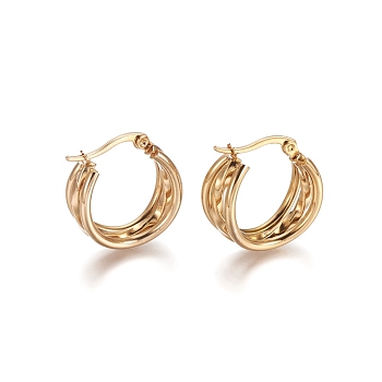 304 Stainless Steel Geometric Hoop Earrings, Hypoallergenic Earrings, Multi-Layer Earrings, Twist, Ring, Golden, 20x8.5mm, Pin: 1x0.6mm