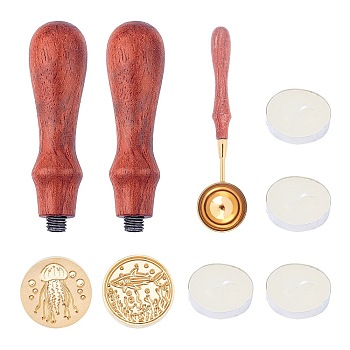 CRASPIRE DIY Jewelry Kits, Brass Wax Seal Stamp and Wood Handle, and Sealing Stamp Wax Spoon, Candle, Golden, Stamp: 90mm, 2pcs/set