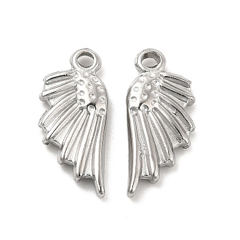 304 Stainless Steel Pendants, Wing Charm, Stainless Steel Color, 18x8x2.5mm, Hole: 1.4mm