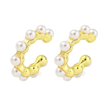 Rack Plating Brass Plastic Pearl Beads Cuff Earrings for Women, Long-Lasting Plated, Cadmium Free & Lead Free, Real 18K Gold Plated, 19x4mm