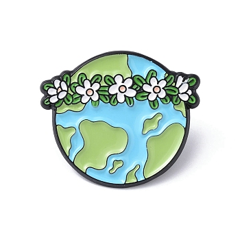 Black Alloy Brooches, Enamel Pins, Environmental Protection Theme, Flower, 26.5x31x1.3mm