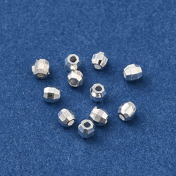 Brass Spacer Beads, Faceted, Barrel, 925 Sterling Silver Plated, 2x1.7mm, Hole: 0.8mm