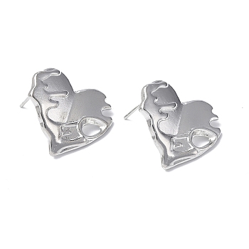304 Stainless Steel Heart Stud Earrings for Women, Stainless Steel Color, 20x19mm, Pin: 0.7mm