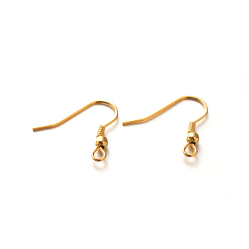 304 Stainless Steel Earring Hooks, Ear Wire, with Horizontal Loop, Golden, 19~20x18~24mm, Hole: 2mm, 21 Gauge, Pin: 0.7mm