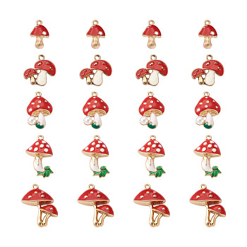Alloy Enamel Pendants, with Resin Imitation Pearl,Golden & Light Gold, Red Mushroom, Cadmium Free & Lead Free, Mixed Color, 23x15.5mm, Hole: 2mm, 20pcs/box