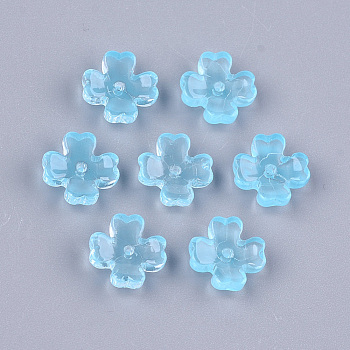 Transparent Spray Painted Glass Bead Caps, 4-Petal, Flower, Light Sky Blue, 9.5x9.5x3mm, Hole: 1mm