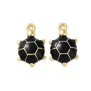 Alloy Enamel Pendants, Cadmium Free & Nickel Free & Lead Free, Tortoise Charm, Golden, Black, 19x12x4mm, Hole: 1.6mm