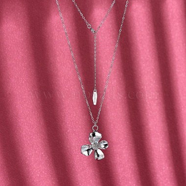 Anti-Tarnish 925 Sterling Silver Pendant Necklaces Simple Flower Necklace Elegant Clavicle Chain for Women(JN1084A)-3