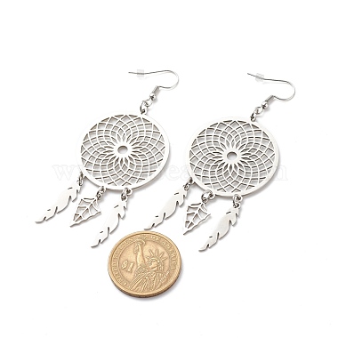 304 Stainless Steel Woven Net with Feather Dangle Earrings for Women(EJEW-JE05005)-4