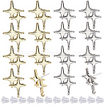 20Pcs Alloy Studs Earrings Findings, Star, 30Pcs Plastic Ear Nuts, Platinum & Golden, 22.5x17mm, Hole: 2mm, Pin: 0.7mm(FIND-SC0015-54)